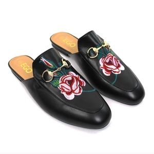 Ego black embroidered mules